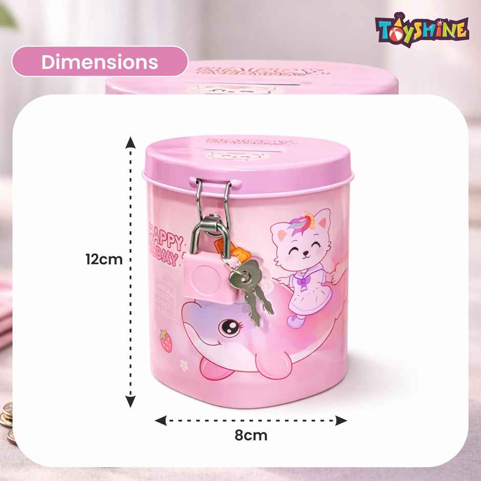 Toyshine Unicorn Cat Metal Piggy Bank with Lock and Key Kids Savings Box