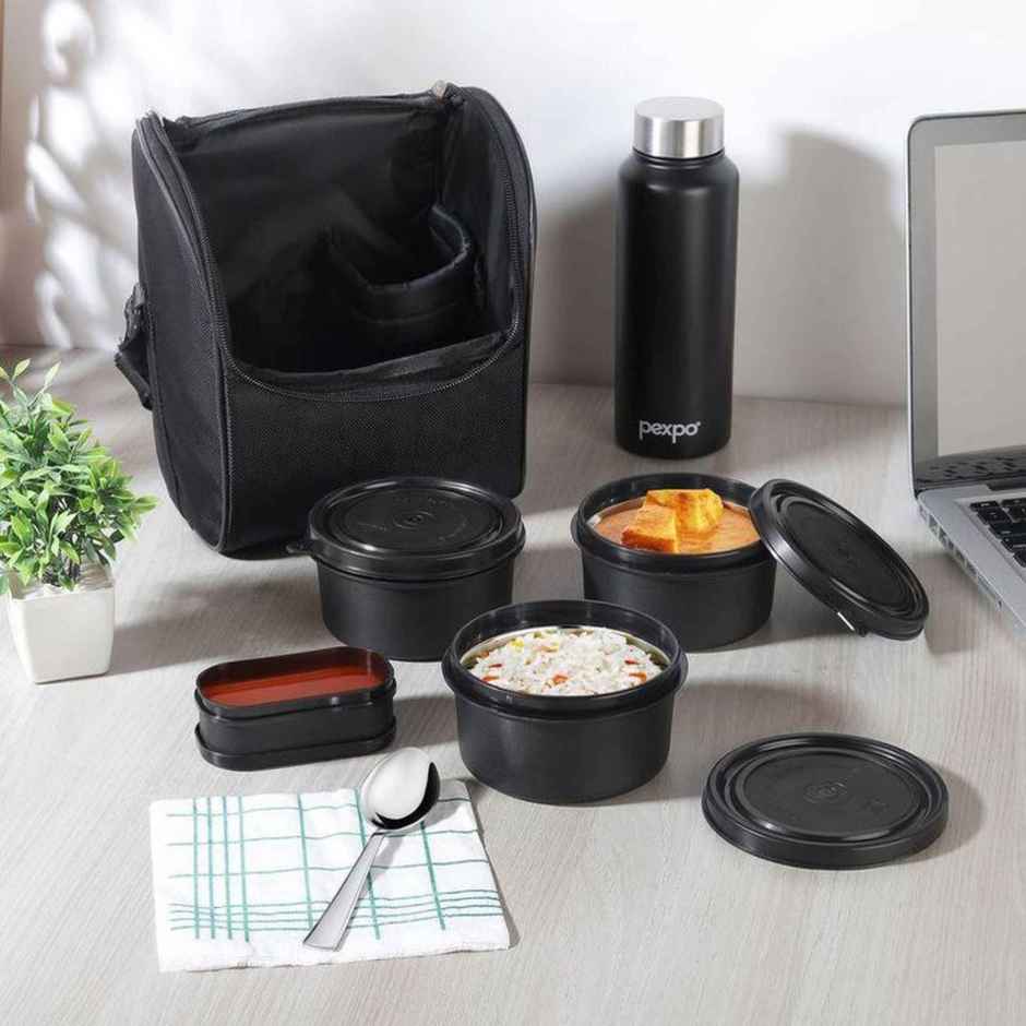 Go24 | Pexpo Steel Meal Box Ultra With 750 ml Chromo Water Bottle 1 Pickle Box & 1 Spoon 4 Containers.