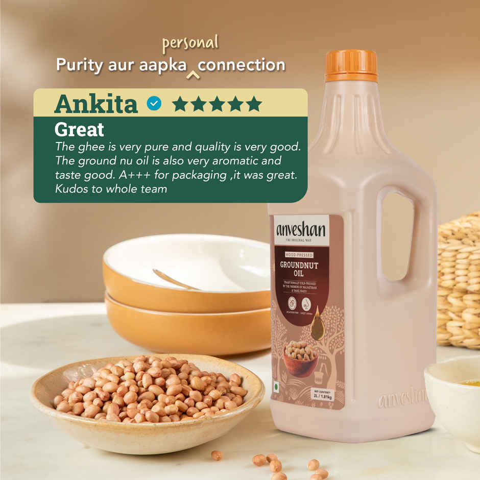 Anveshan Wood Cold Pressed Groundnut Oil - HDPE Can | Rich Aroma and Cholesterol Free