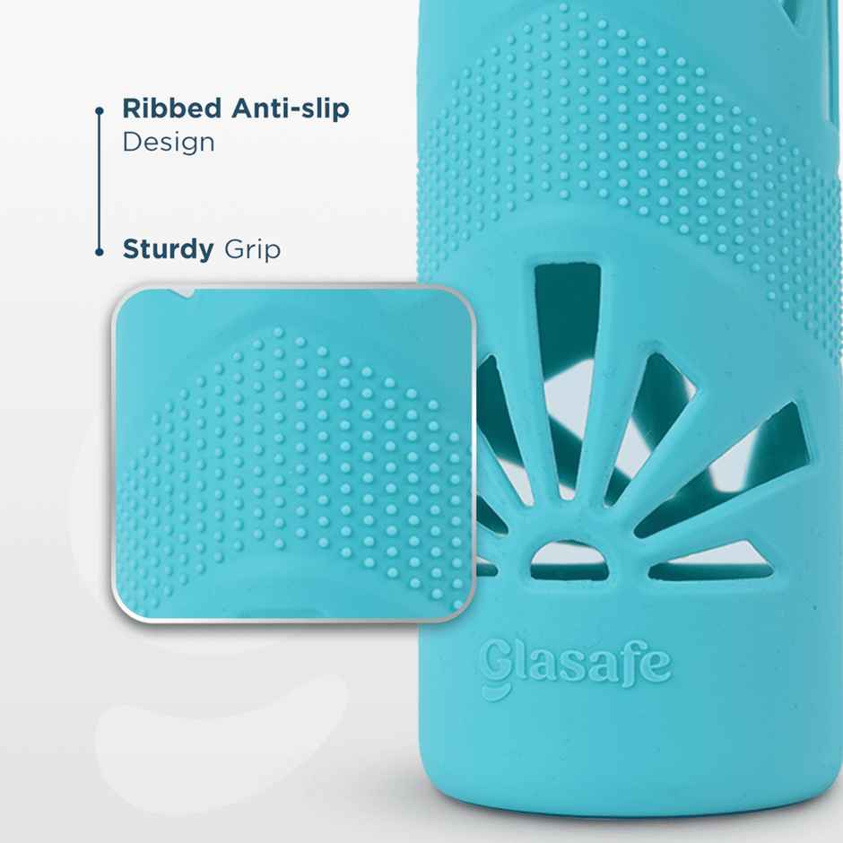 Glasafe Clear Grip Borosilicate Glass Bottle with Protective Silicone Sleeve | Mellow Mist | 750 ml