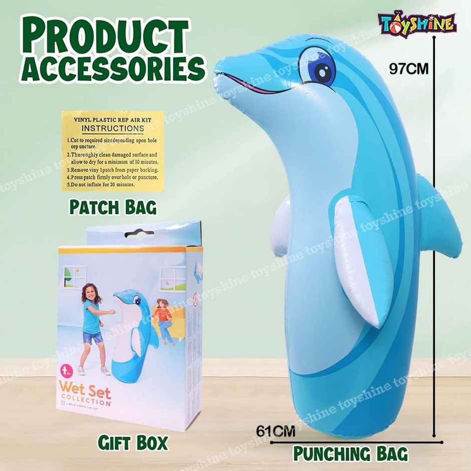 Toyshine Inflatable Hit Me Bop Bag Boxing Wrestling Toy For Kids, Dolphin