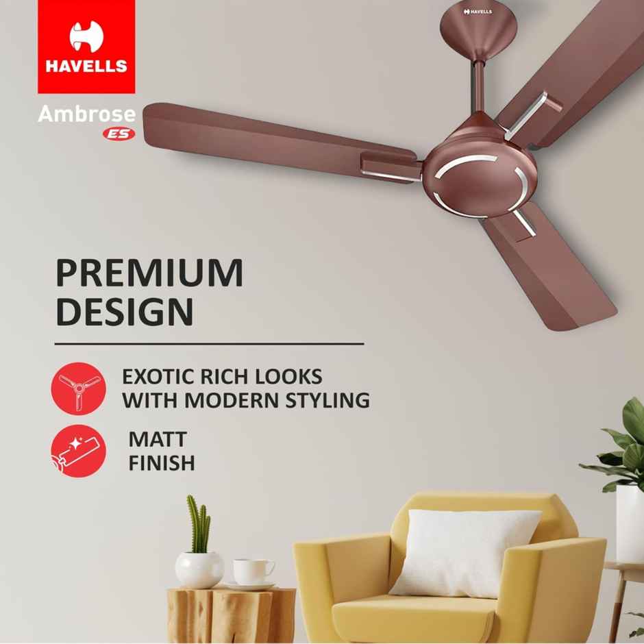 Havells Ambrose ES Ceiling Fan, 1200mm, Energy Saving, 100% Pure Copper Motor,Nickel Pearl Brown