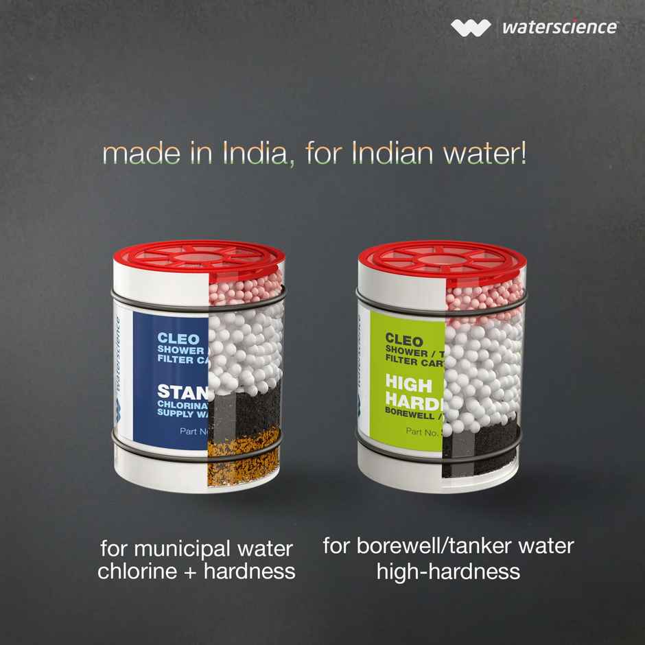 Waterscience Cleo Shower and Tap Filter for Hard Water - Borewell/Tanker Water, Model CLEO-SFU-717