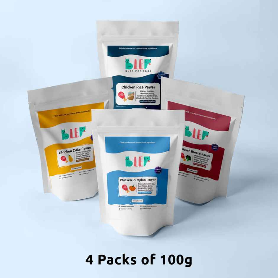 BLEP 100% Natural Chicken Dog Food | 4 Recipes | 4 Packs | Zero Preservatives
