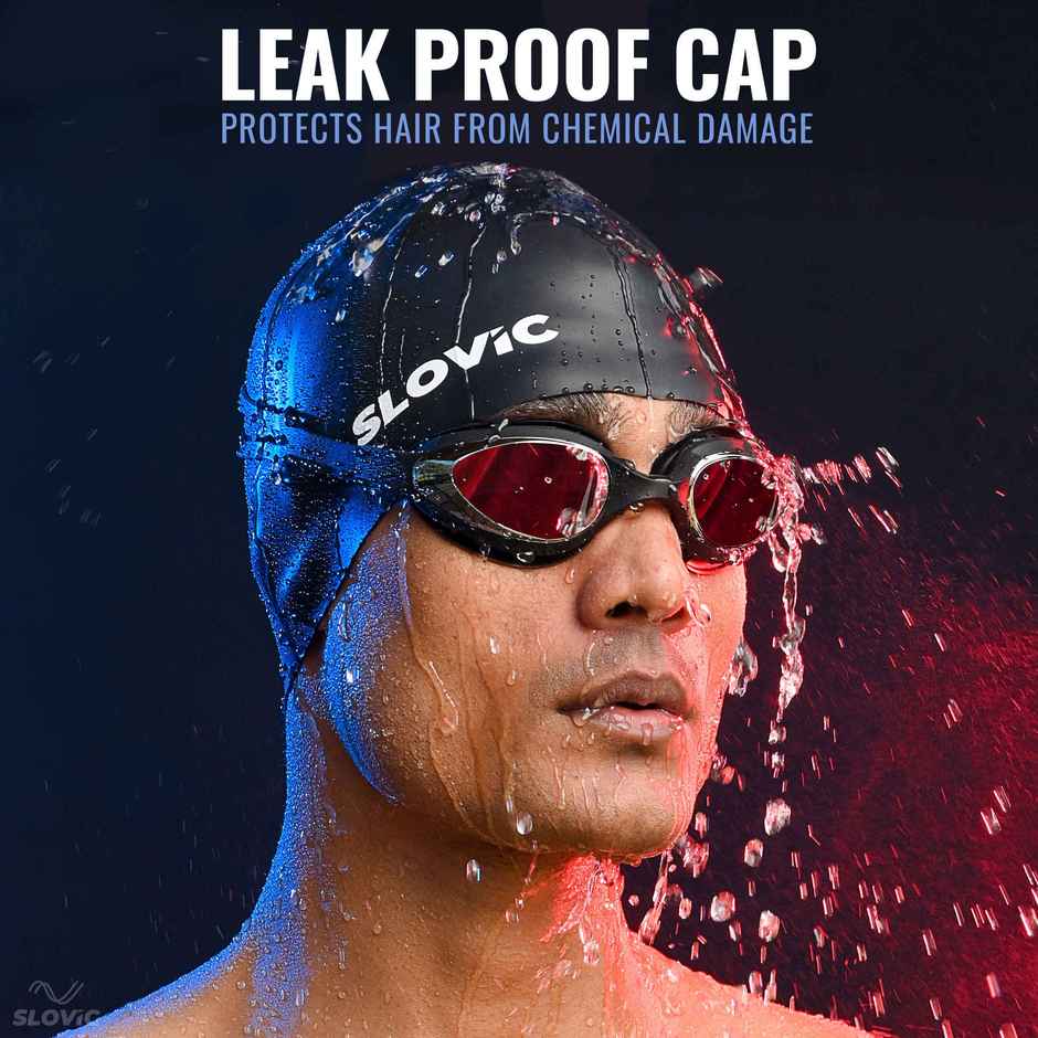 Slovic Black Silicone Swimming Cap for Adults | Waterproof, Stretchable & Comfortable Fit|Free Size