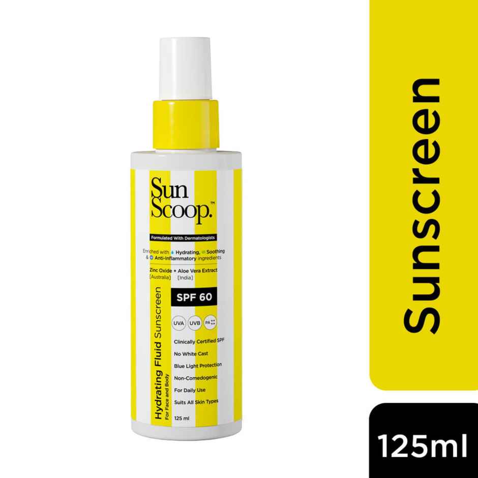 Sunscoop Hydrating Fluid Sunscreen SPF 60 PA++++ UV Filter Zinc Oxide No White Cast