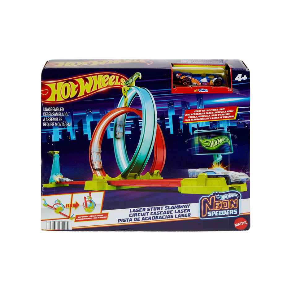 Mattel Hot Wheels Neon Speeders Track Set, Laser Stunt Slamway with 1 Mattel Hot Wheels Car