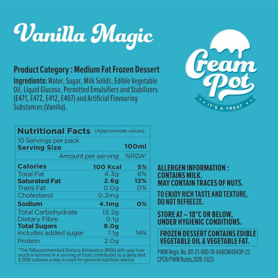 Cream Pot Vanilla Tub | Frozen Dessert Tub