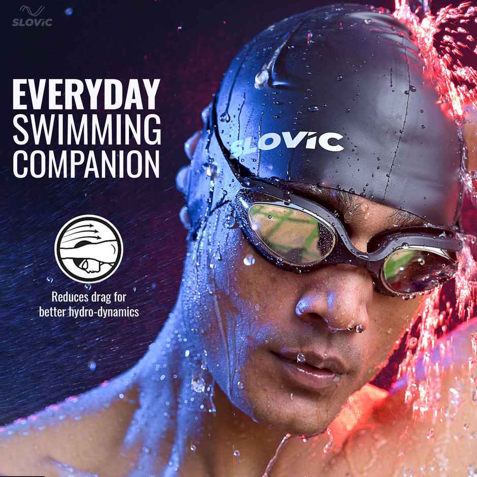 Slovic Black Silicone Swimming Cap for Adults | Waterproof, Stretchable & Comfortable Fit|Free Size