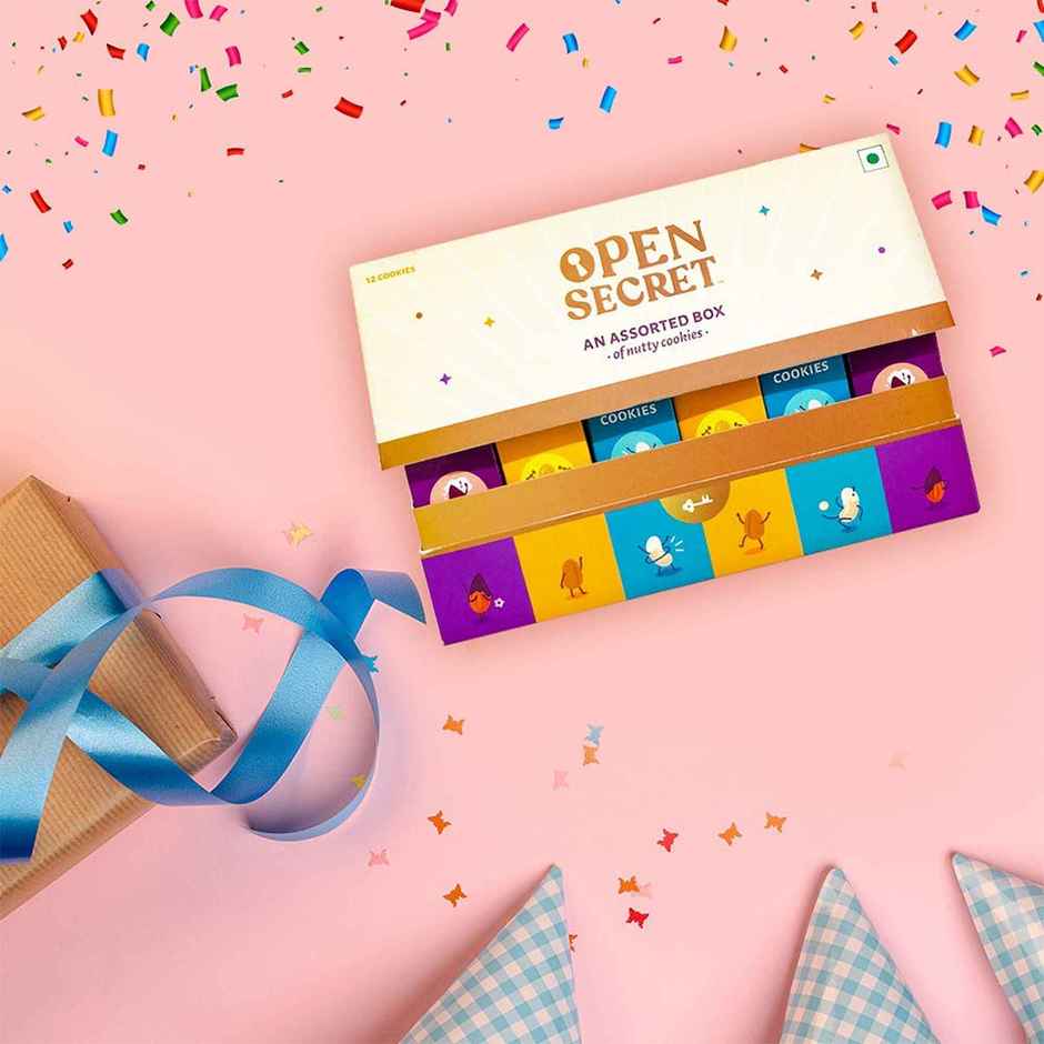 Open Secret Gift Box Dryfruit Chocolate Nutty Cookies With Almonds Cashew & Peanuts