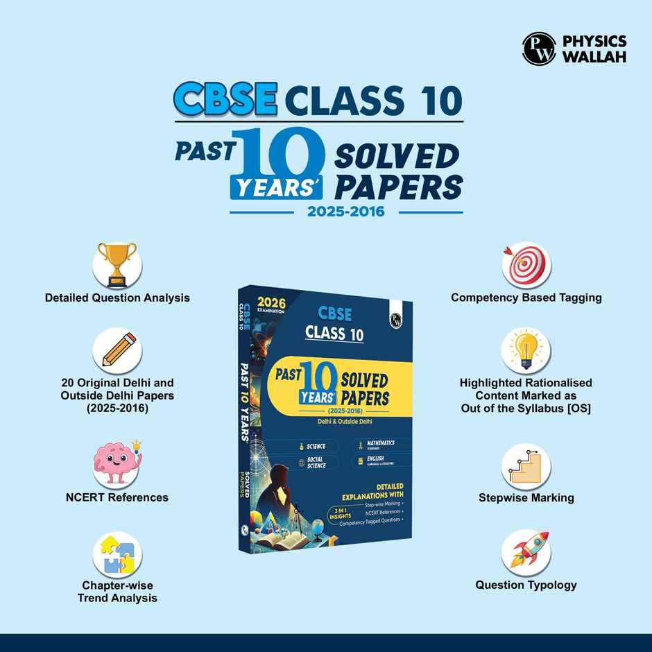 Physics Wallah Class 10 PYQs Book | 10 Yrs Solved for 2025-2026 | Sci, Math, SST, English