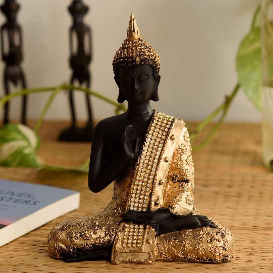 eCraftIndia Royal Gold Adorned Buddha Idol - Unique Handcrafted Meditation Statue Decor