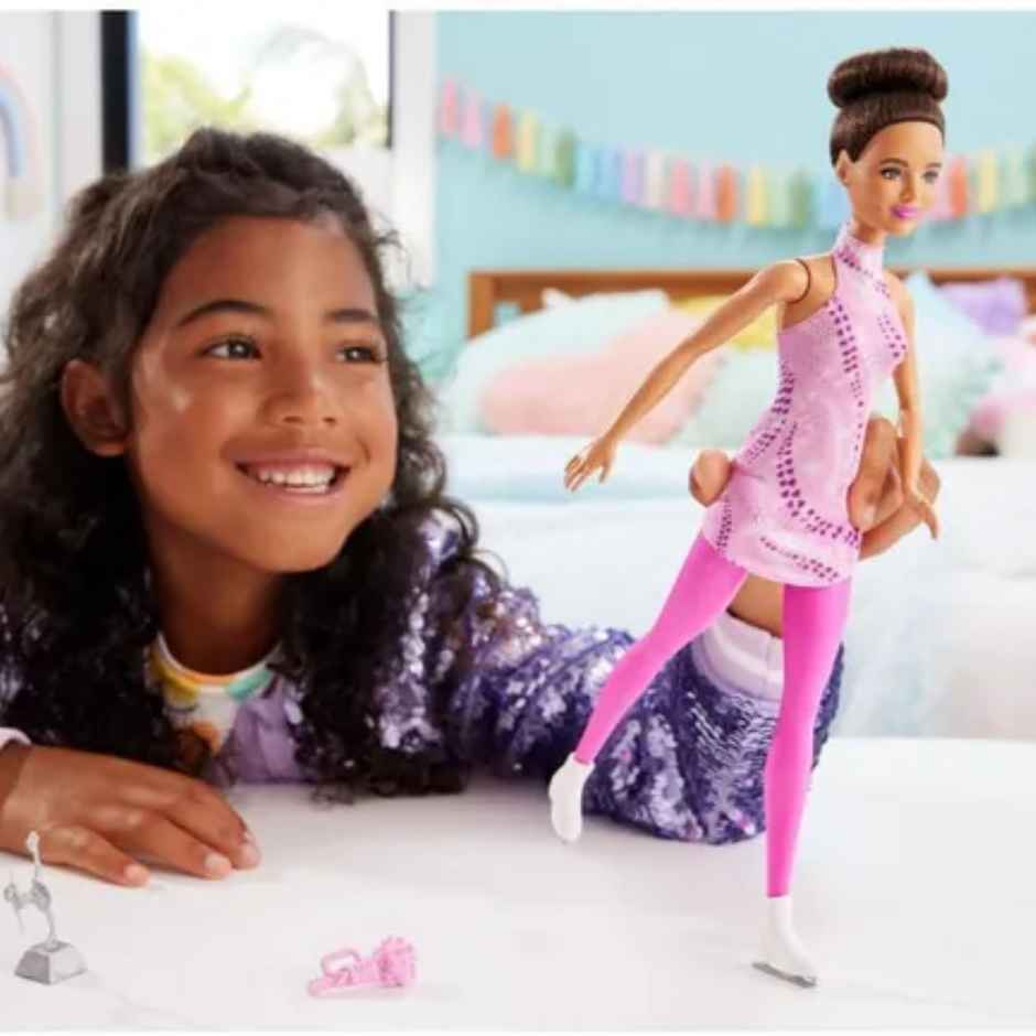 Barbie Fashion Doll | Brunette | Pink Skate Outfit | Ice Skates & Trophy