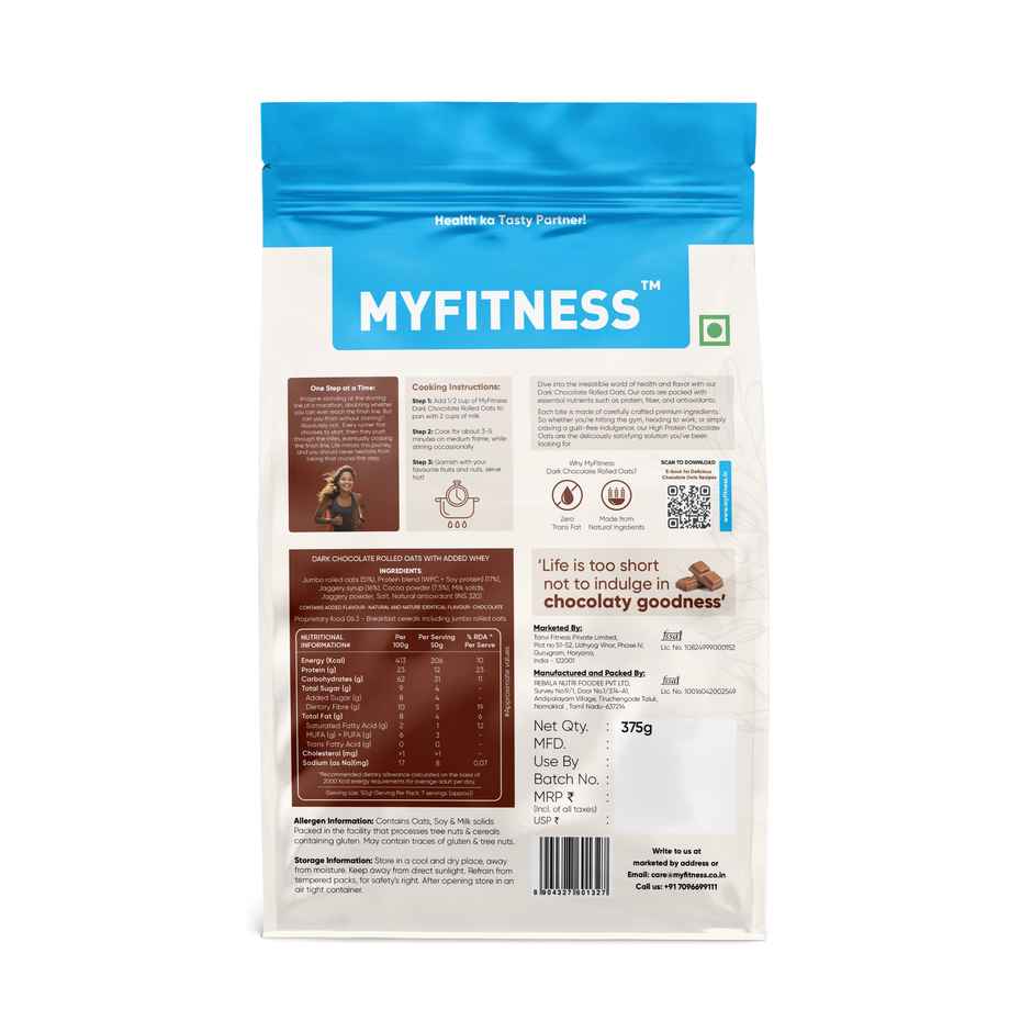 Myfitness Dark Chocolate Oats With Added Whey(375gms) & Myfitness Chocolate Peanut Butter Crunchy(510gms) Combo