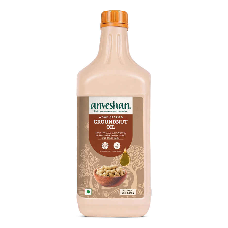 Anveshan Wood Cold Pressed Groundnut Oil - HDPE Can | Rich Aroma and Cholesterol Free