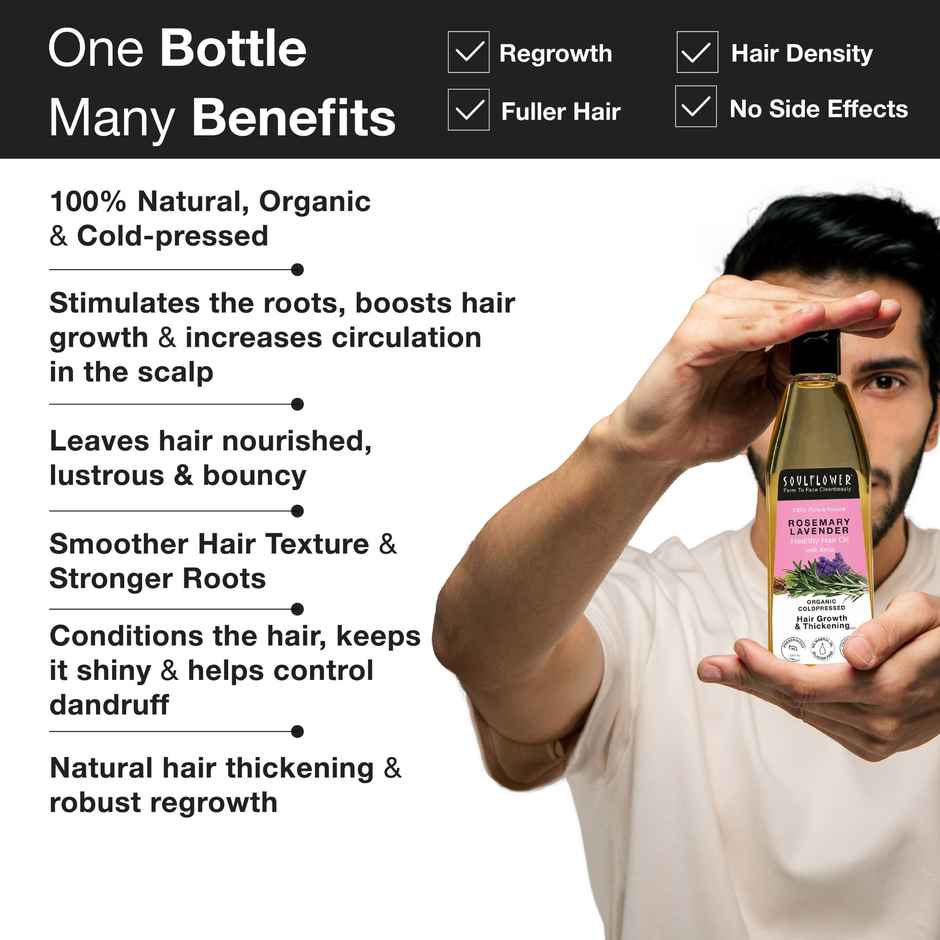 Soulflower Pure & Natural Rosemary Lavender Healthy Hair Oil For Hair Growth And Hair Fall Control