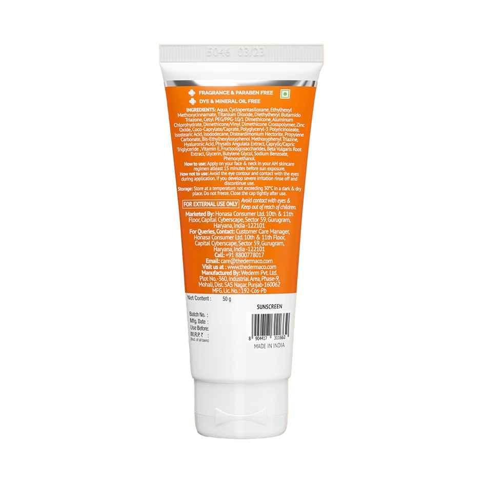 The Derma Co 1% Hyaluronic Long Lasting Sunscreen SPF 50, PA++++ | Sun Protection For All skin