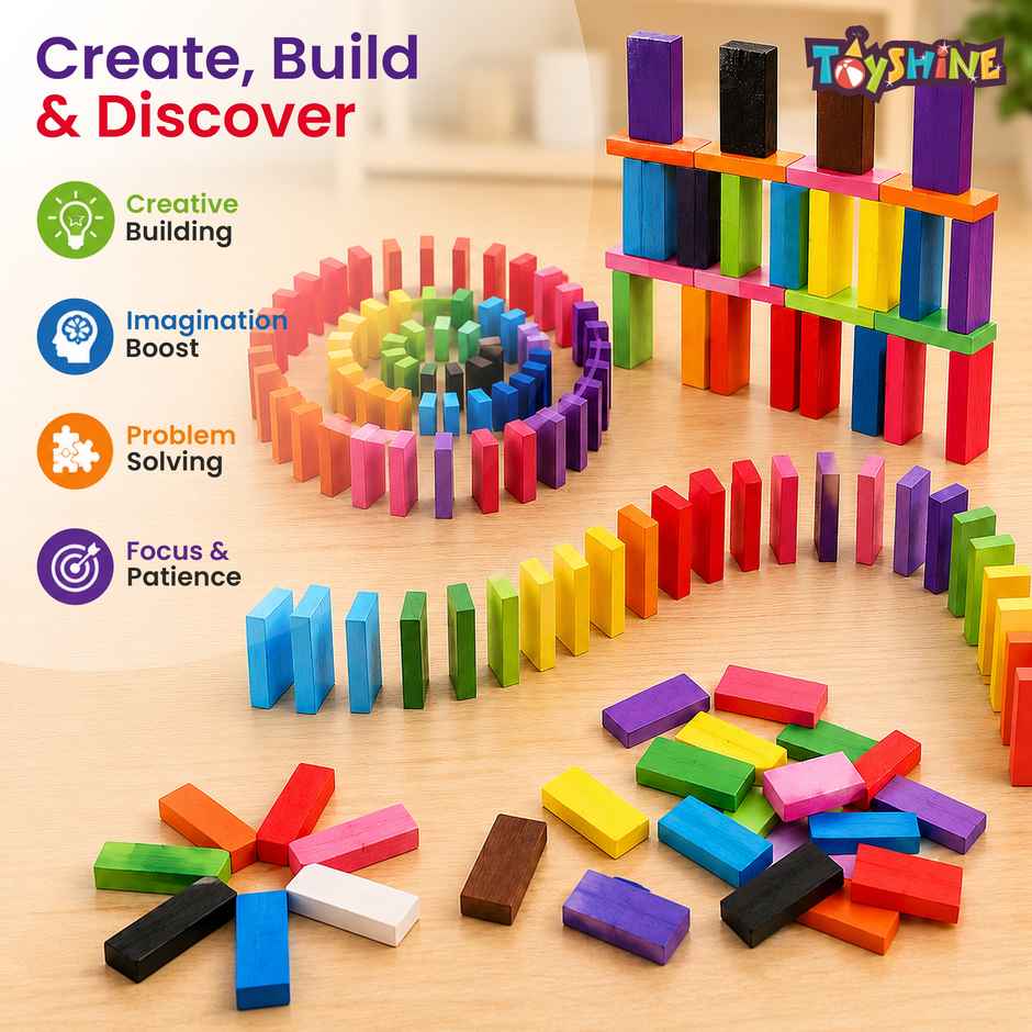 Toyshine 120 pcs 12 Color Wooden Dominos Blocks Set For Kids Educational Game