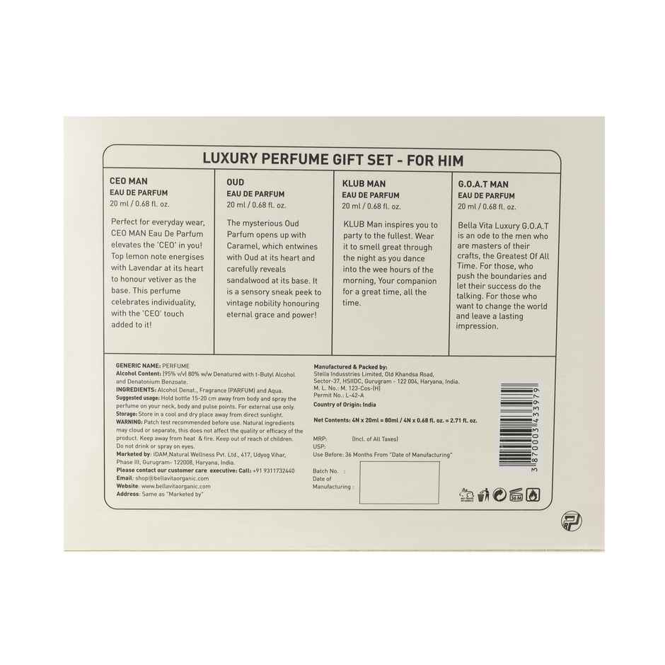 Bella Vita Organic Luxury Perfumes Gift Set For Men | Long-Lasting Signature Scents