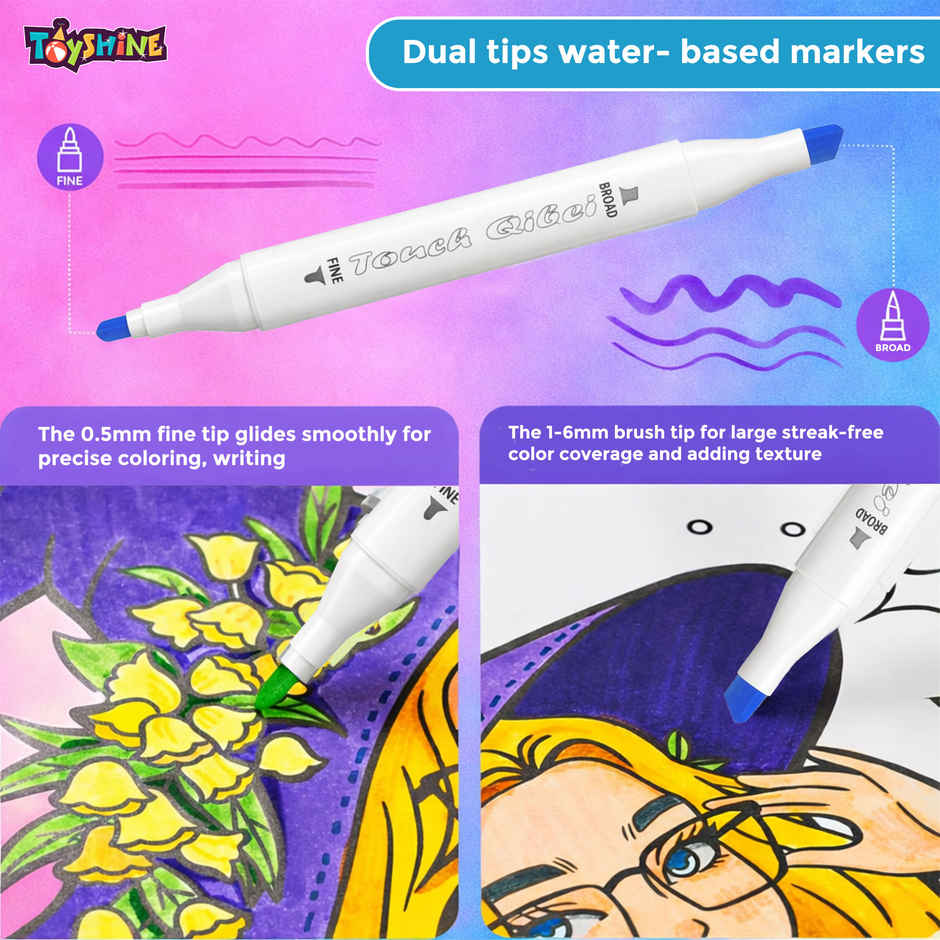Toyshine Twin Tip Marker Pens Set Dual Tip Colour Markers