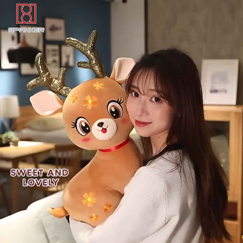 Spanker 20 Cm Sika Deer Plush Toy | Shimmer Horn | Brown | Kids Gift