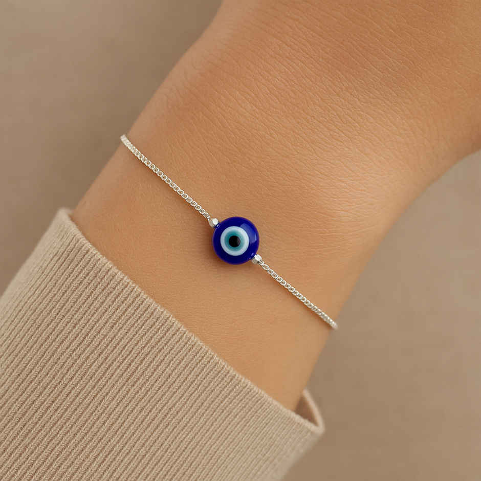 Unniyarcha 92.5 Silver Single Evil Eye Bracelet