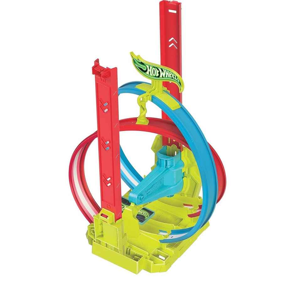 Mattel Hot Wheels Neon Speeders Track Set, Laser Stunt Slamway with 1 Mattel Hot Wheels Car