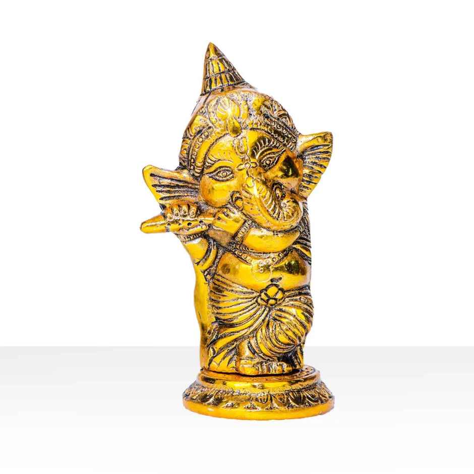 Ganesh Ji Idol with Bansuri in Gold Polish | Devnidhi