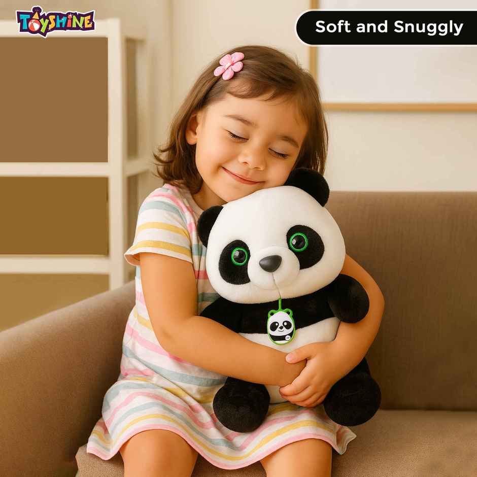 Spanker Panda Soft Toy Black & White Plush with Green Eyes - 26 cm