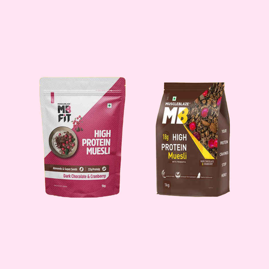 MuscleBlaze Fit High Protein Muesli (Dark Chocolate & Cranberry, 1kg) | 22g Protein