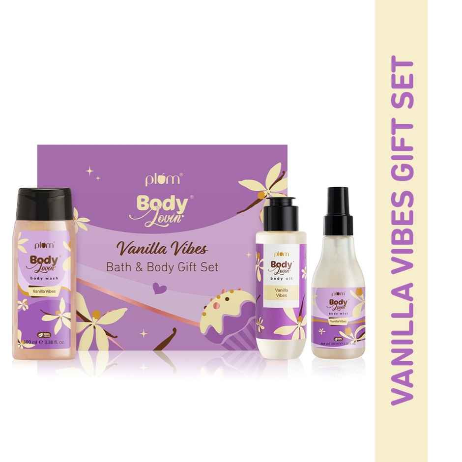 Plum Body Lovin' Vanilla Vibes Bath & Body Gift Set | Body Wash, Body Mist & Body Oil