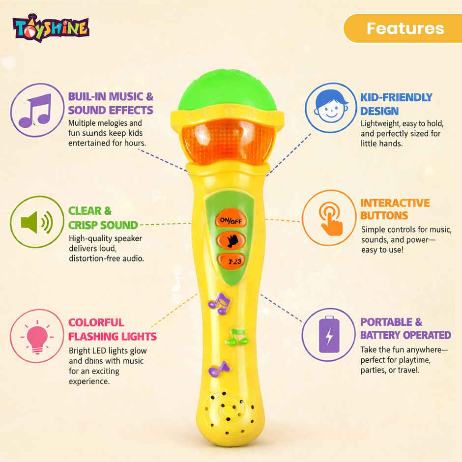 Toyshine Musical Microphone Singing Mic Toy With Lights and Clear Sound | Yellow