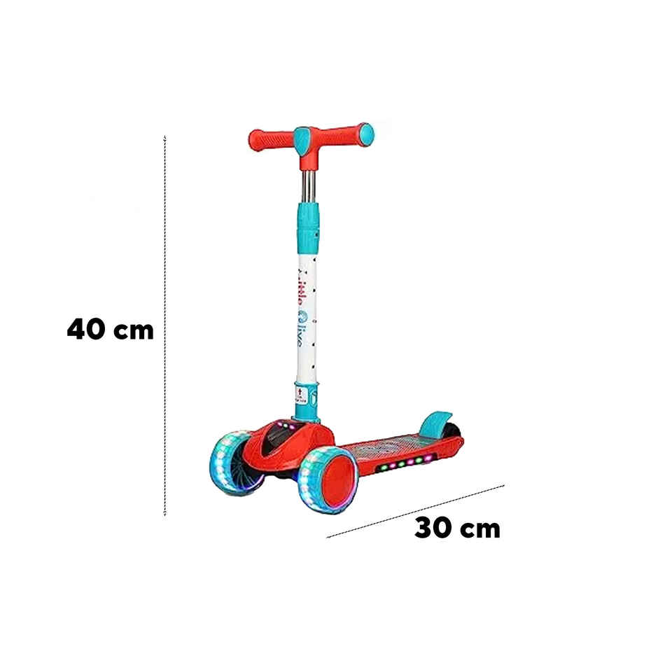 Little Olive Pluto Kids Scooter with LED Wheels, Adjustable Height, Foldable, for Ages 3-7 (Red)