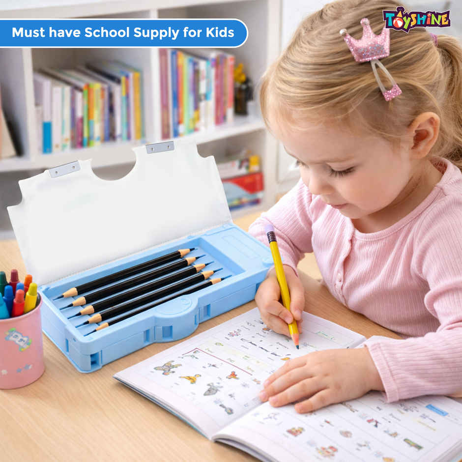 Toyshine Button Enabled Double Compartment Pencil Box-Storages and Sharpner For Kids - Space Blue