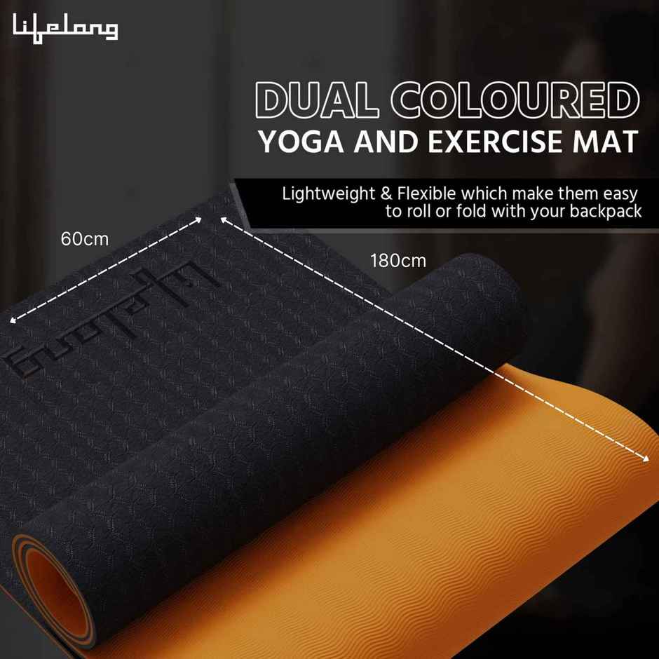 Lifelong 6mm Dual Color Anti-Slip Yoga Mat with Carry bag | Black and Orange