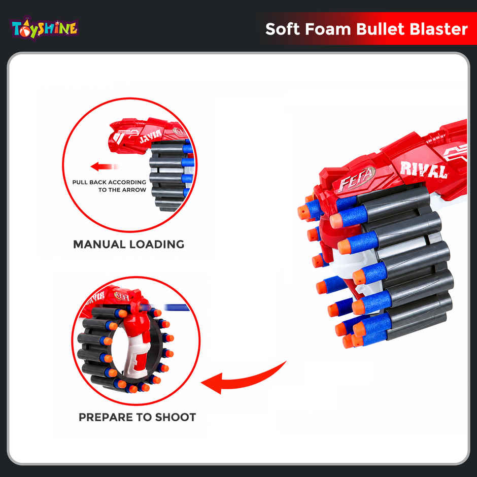 Toyshine Long Range 60ft Pull-Reload Foam Blaster with 20 EVA Bullets & Wrist Target | Toy Gun