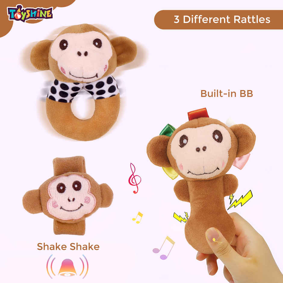 Spanker Baby Hand Cute Soft Monkey Rattle Set