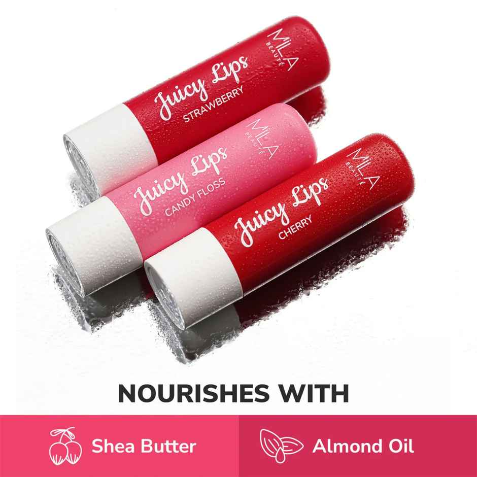 Mila Beaute Tinted Juicy Lip Balms (Pack of 3) | Moisture Lock & SPF 15 - Strawberry | Cherry