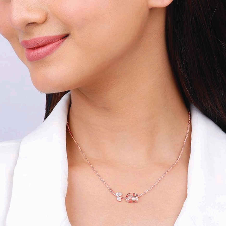 Giva Anushka Sharma Rose Gold Pink Quartz Flower Necklace