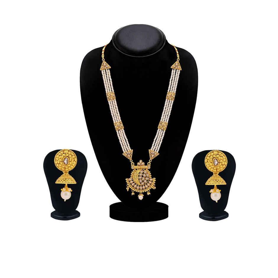 Sukkhi Classic Lct Gold Plated Pearl Long Haram Necklace Set For Women