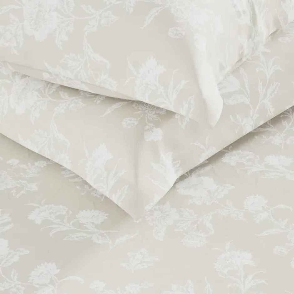 Nautica Designer 100% Satin Cotton Xl King Bedsheet With 2 Pillow Covers - 3Pc Set Floral-Sand