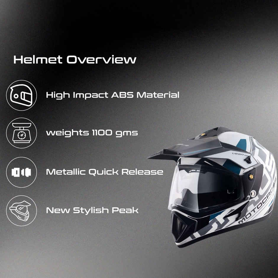 Vega Off-Road Motocross Lightweight Full Face Helmet-White Black - M