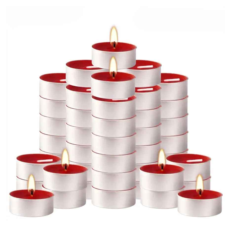 Tea Light Candle | Red | Pack Of 50 | 8 g Each | Samsidhi