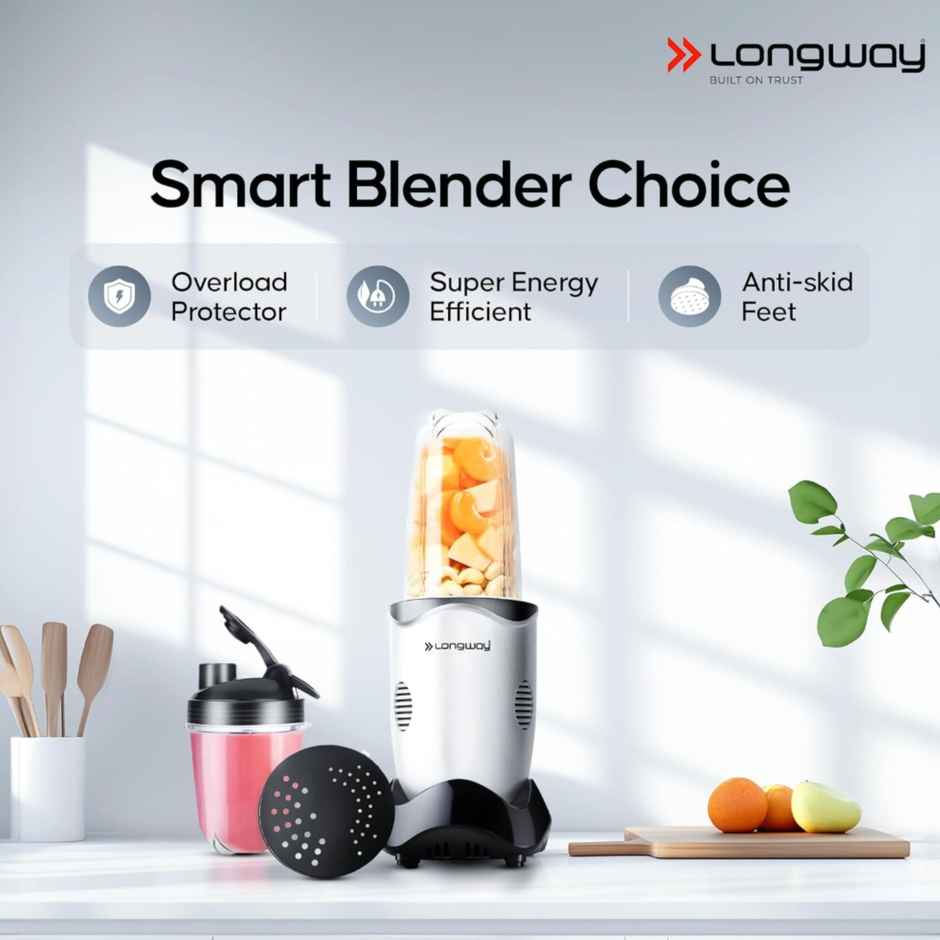 Longway Nutri Power Mixer Grinder & Nutri Blender | 600 W | 22000RPM | 5Jars and SS Blades - Silver