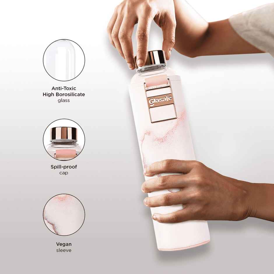 Glasafe Vego Sip Borosilicate Glass Bottle With Protective Vegan Sleeve | Coral Peach 750 ml