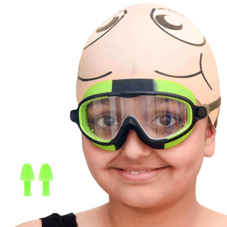 Slovic Kids Swimming Goggles - Anti-Fog, UV Protection with Adjustable Strap | Green & Black