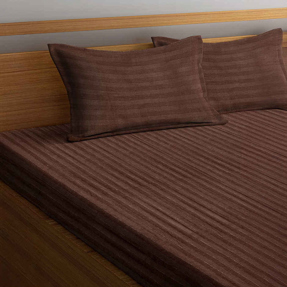 Hosta Homes Brown Striped 300 Tc Satin Cotton King Size Bed Sheet