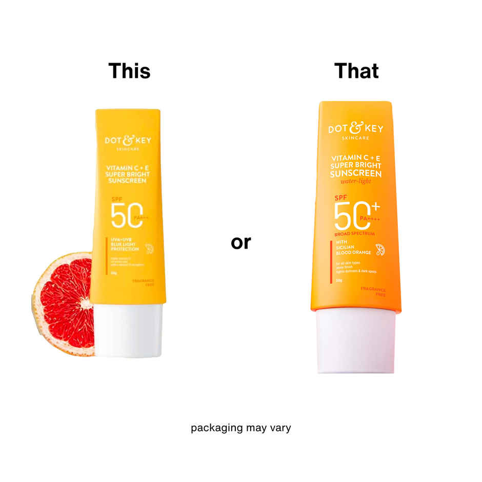 Dot & Key Vitamin C + E Face Sunscreen SPF 50 PA+++ For Glowing Skin, 100% No White Cast