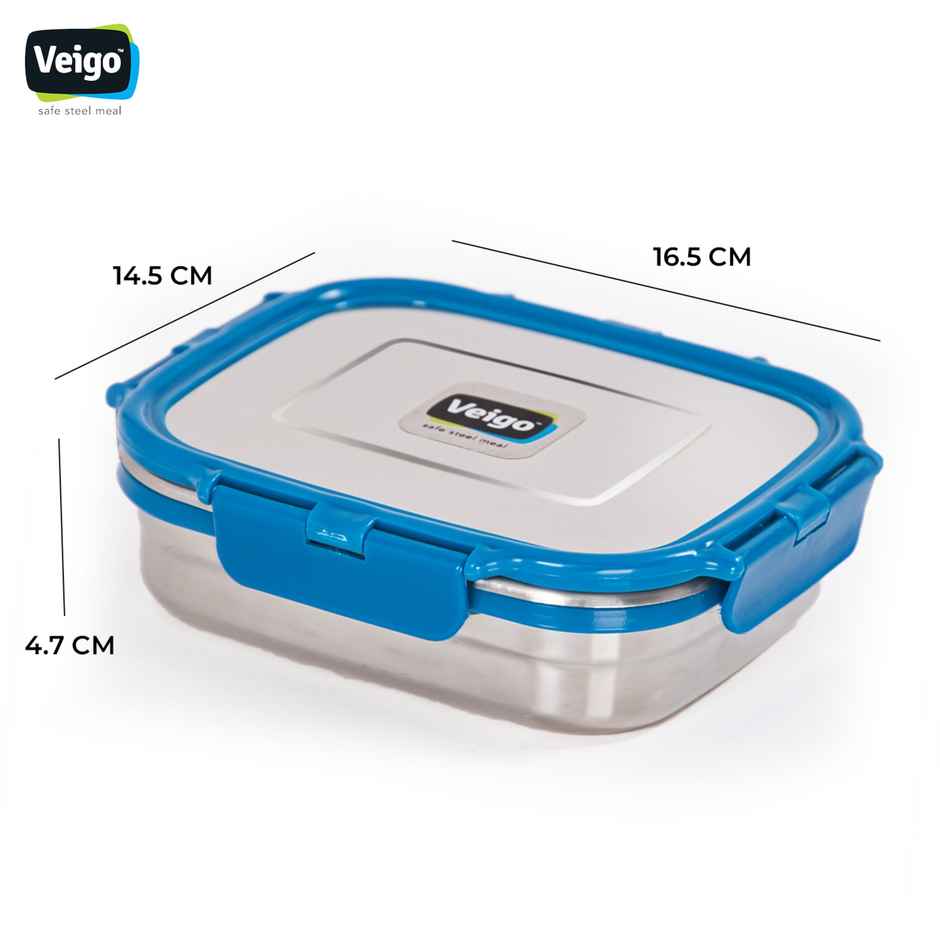 Veigo Large - Stainless Steel Leakproof Lunch Box | 630 ml Compact for Outdoors- Dark Blue