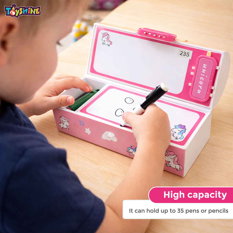 Toyshine Code Lock Pencil Box Multi Compartment Secret Storage | Unicorn Pink